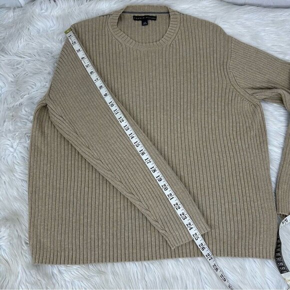 Tommy Hilfiger Women’s Tan Y2K Ribbed Crew Neck Long Sleeve Knit Sweater L/C47 - Picture 9 of 11